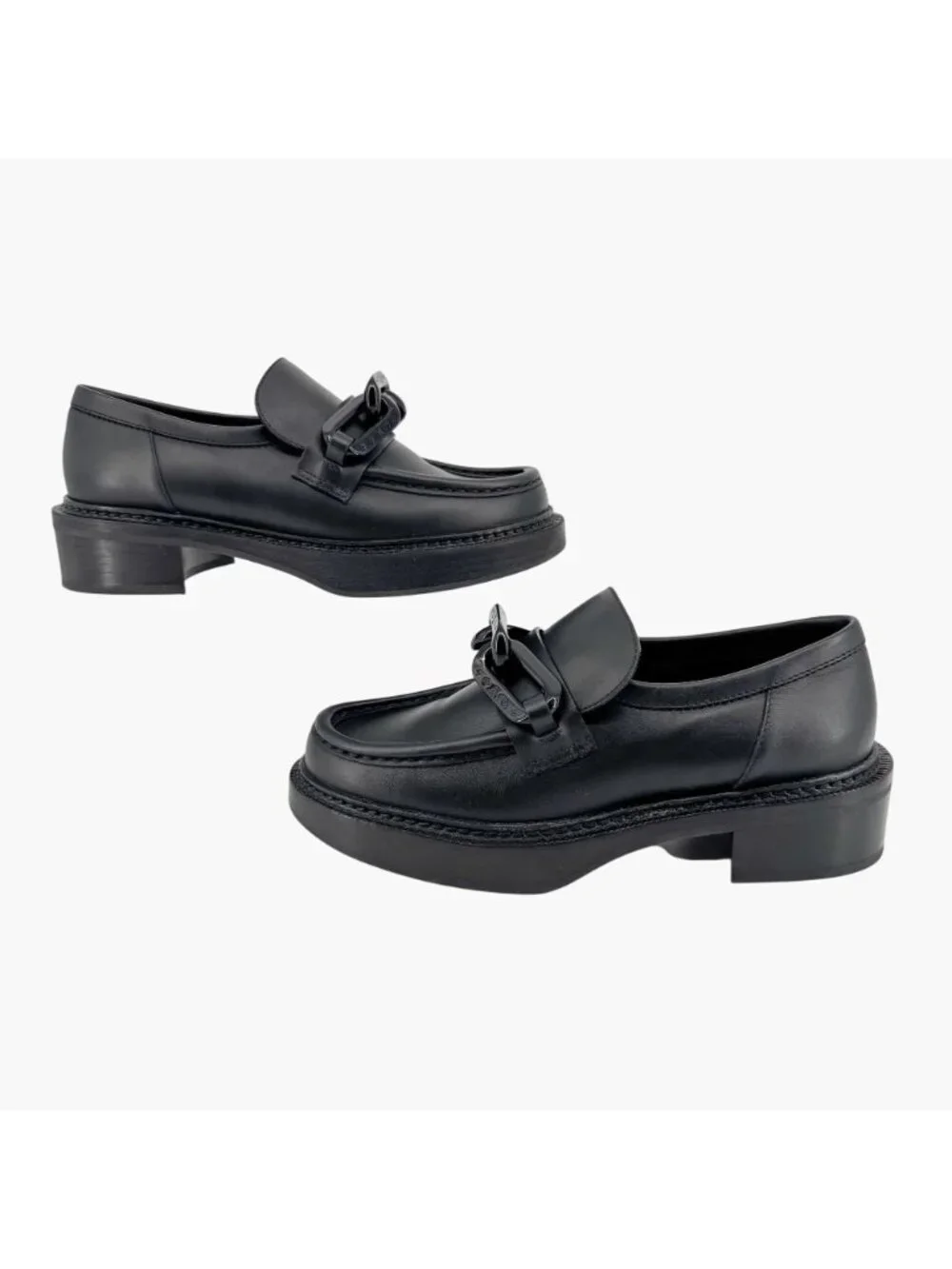 Louis Vuitton Academy Loafers Black LV Chain Platform Size 37.5 US 7.5 Women's